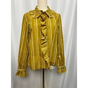 NWT!‎ Just Female Giva Ruffle Collar Button Up Blouse Gold SMALL